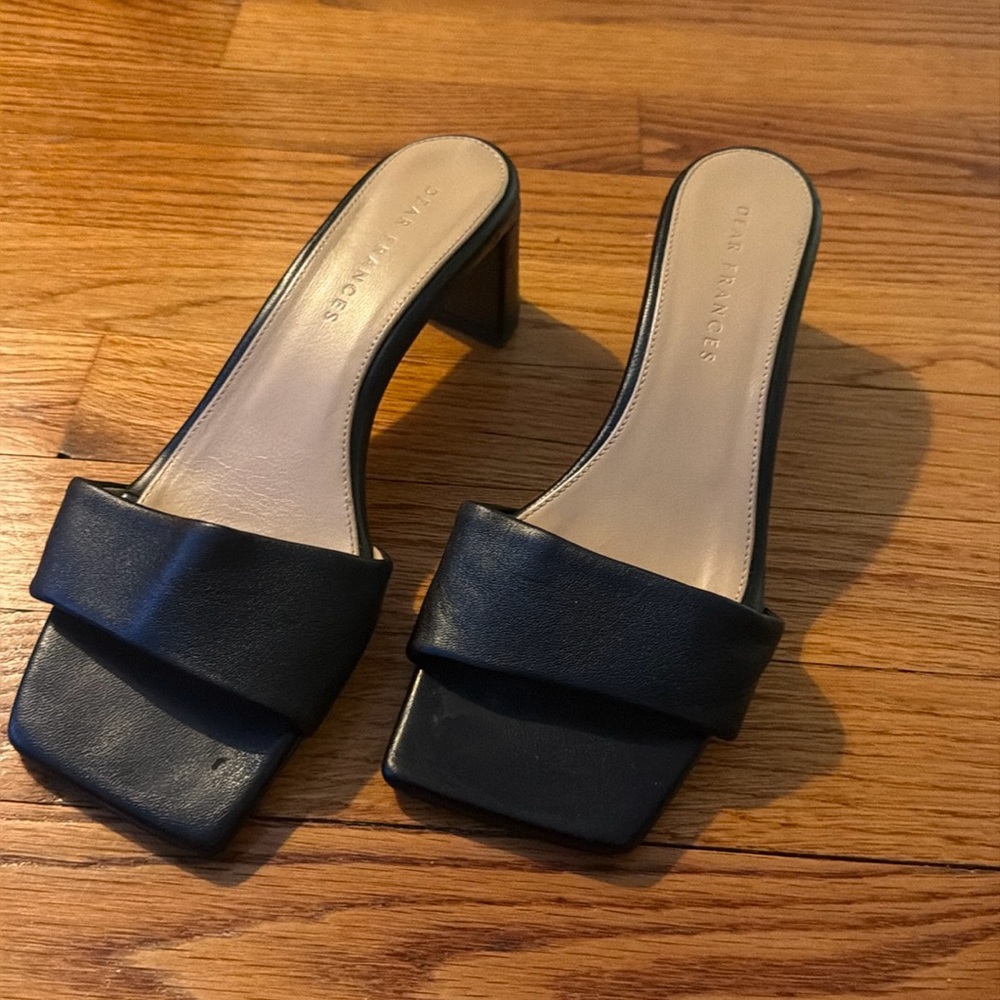 Dear Frances Chaise Mules- black leather heeled sandals- size 37
